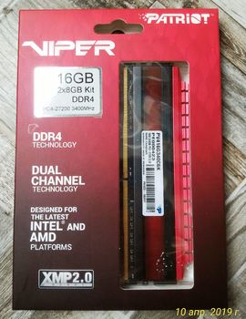 Оперативная память Patriot Viper 4&nbsp;PV416G340C6K DDR4&nbsp; 2x 8ГБ 3400МГц, DIMM, Ret
